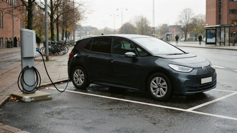 Elektromobil připojený k nabíjecí stanici