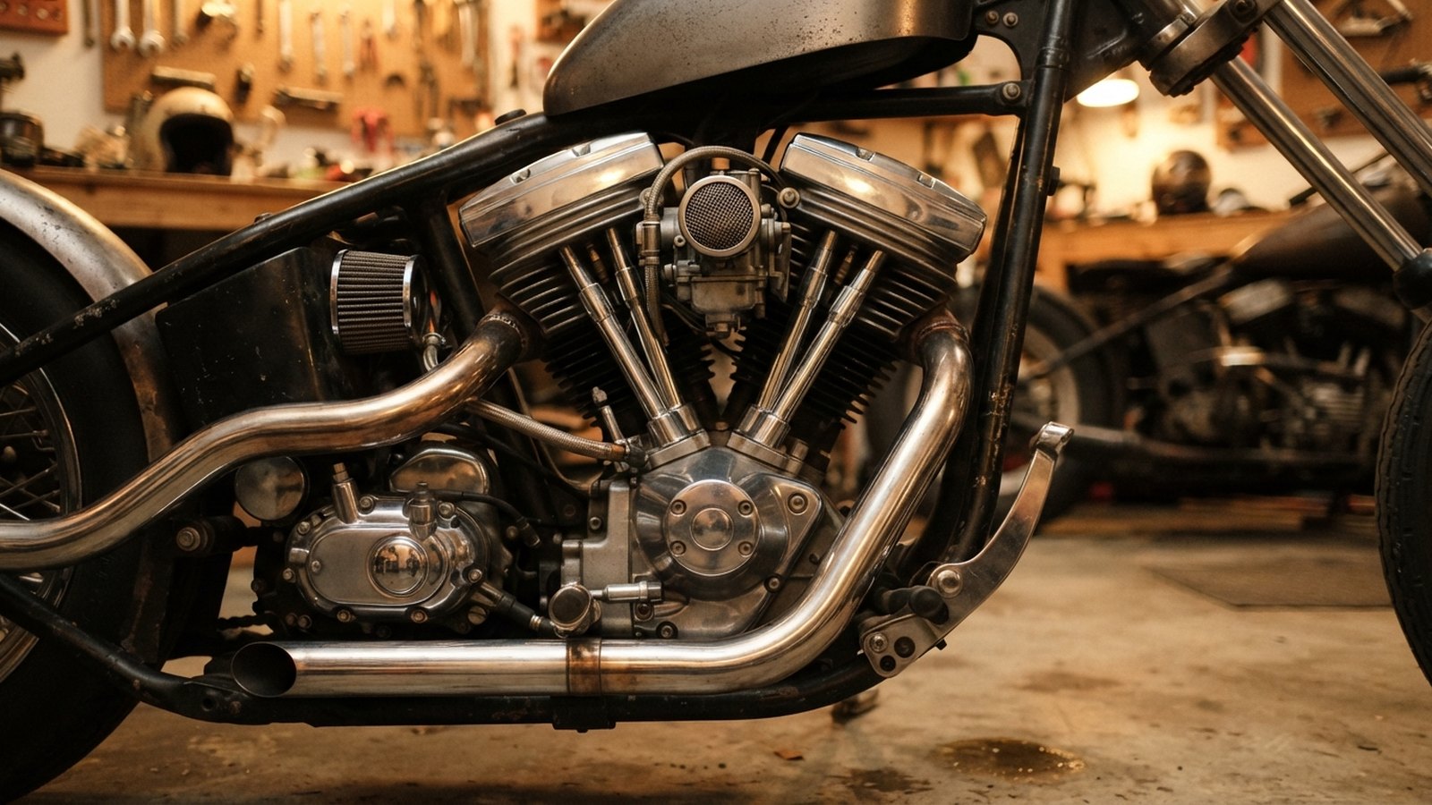 Detail dvouválcového motoru motocyklu