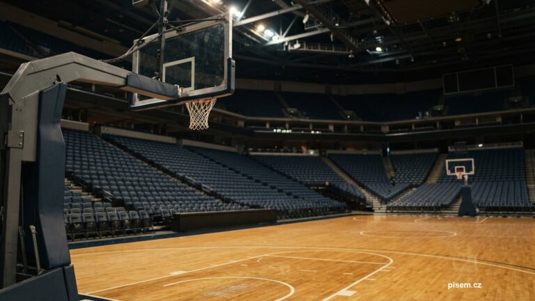 Prázdná basketbalová hala s parketovou podlahou
