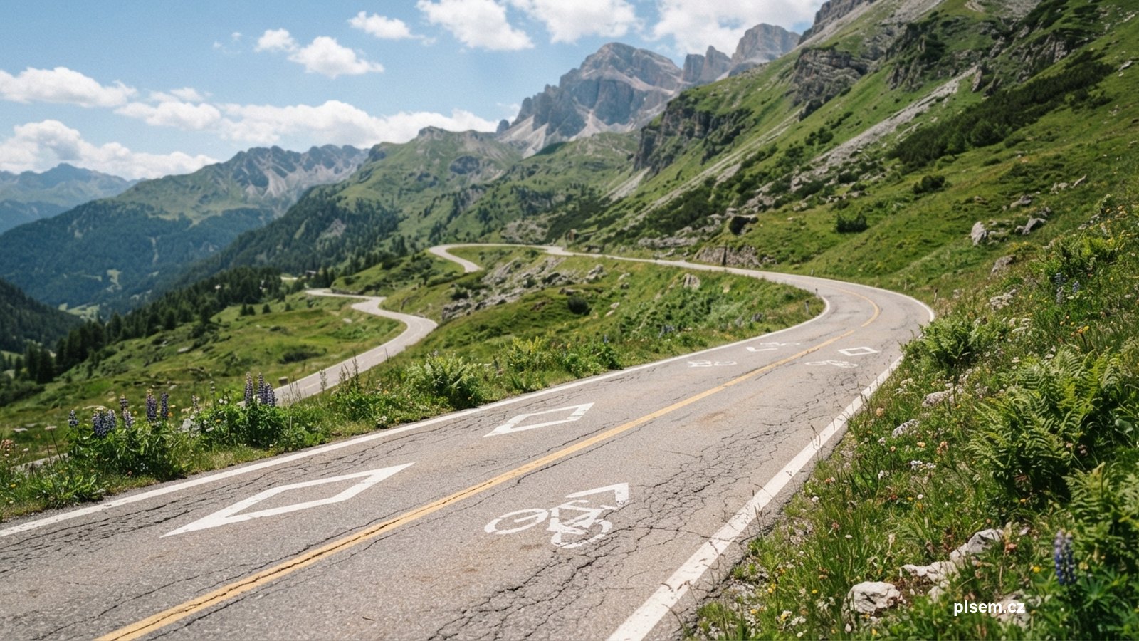 Horská silnice s cyklistickým značením